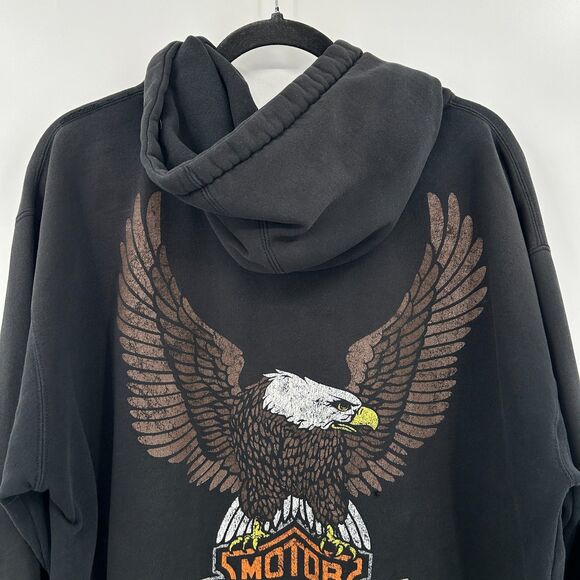 HARLEY DAVIDSON *Flawed* Black Palm Beach Eagle Graphic Hoodie Jacket Large - Picture 5 of 11
